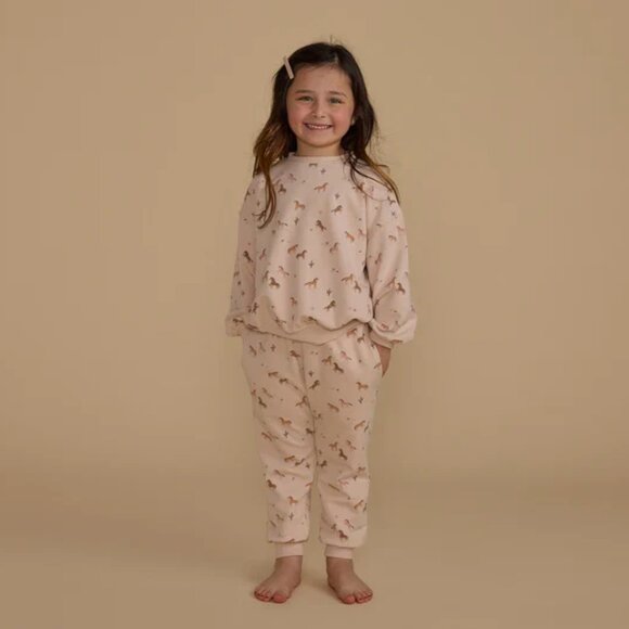 Rylee + Cru Horses Relaxed Sweatshirt + Jogger Horse Print Matching Set Size 6/7 - Picture 1 of 8